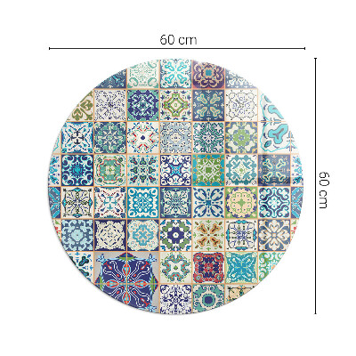 Glass hearth for stove round Mosaic patterns on tiles
