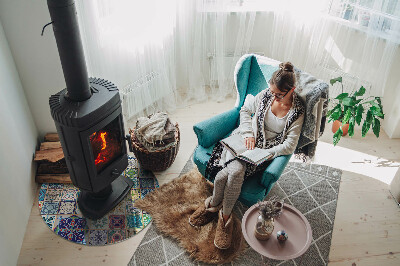 Glass hearth for stove round Mosaic patterns on tiles