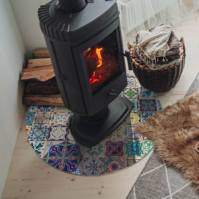 Glass hearth for stove round Mosaic patterns on tiles