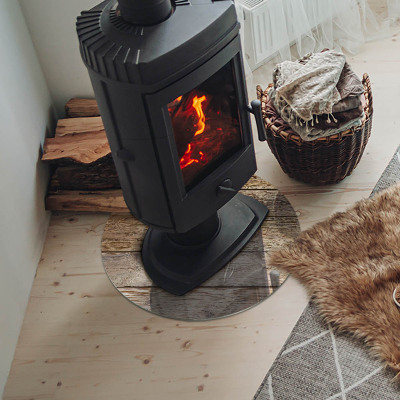 Glass hearth pad round Natural wood boards