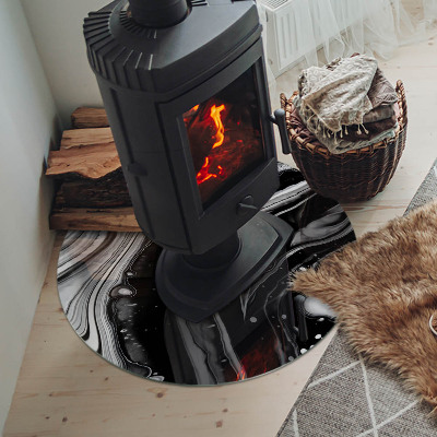 Glass hearth for stove round Abstract waves and lines