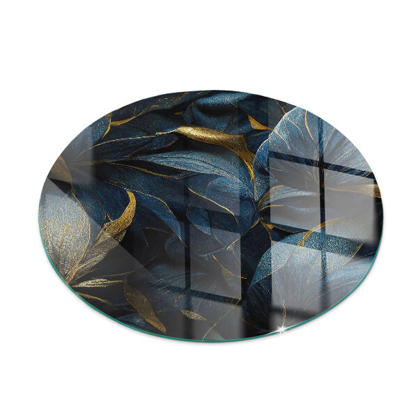 Glass hearth for stove round Elegant leaves in texture