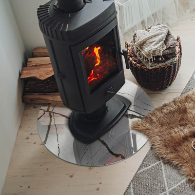 Glass hearth for stove round Marble vein pattern