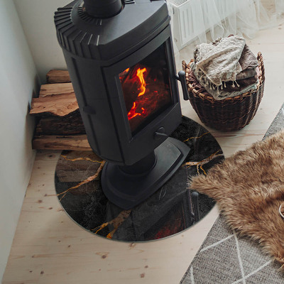 Glass hearth for stove round Elegant marble with veins