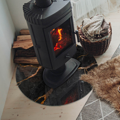 Glass hearth for stove round Elegant marble with veins