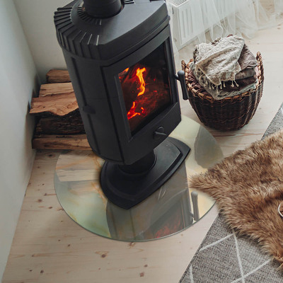 Glass hearth for stove round Abstract marble pattern