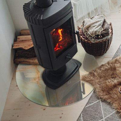 Glass hearth for stove round Abstract marble pattern
