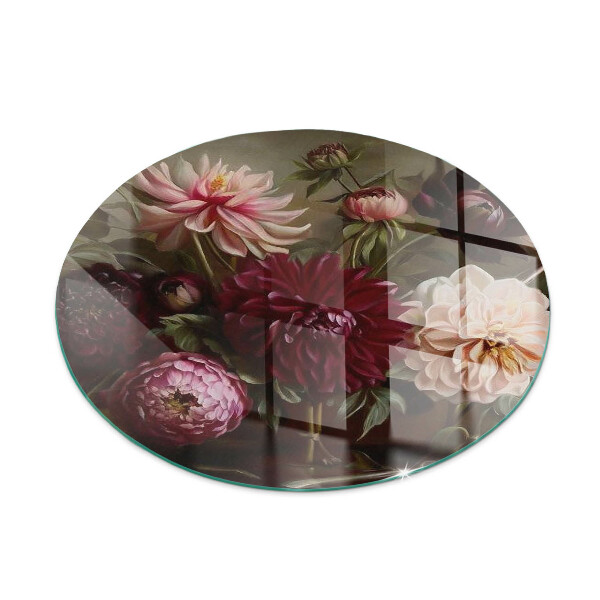 Glass hearth pad round Floral bouquet in detail