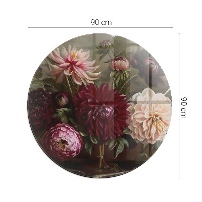 Glass hearth pad round Floral bouquet in detail