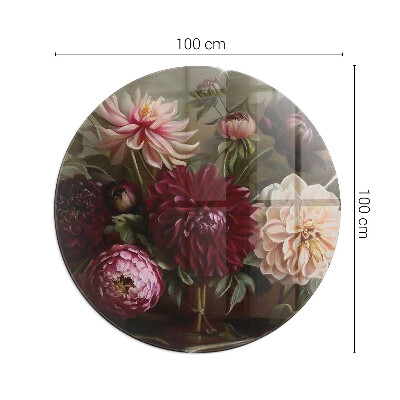 Glass hearth pad round Floral bouquet in detail