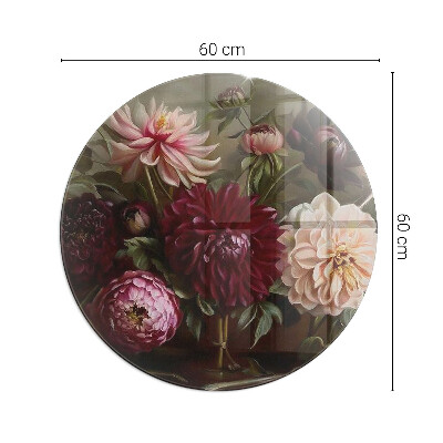 Glass hearth pad round Floral bouquet in detail