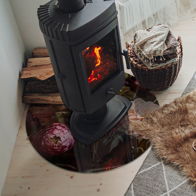 Glass hearth pad round Floral bouquet in detail