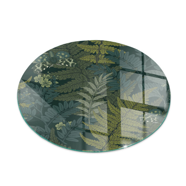 Glass hearth for stove round Plant motifs with butterflies