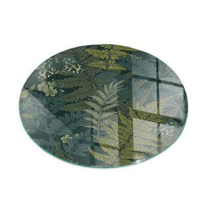 Glass hearth for stove round Plant motifs with butterflies
