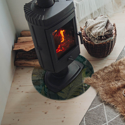 Glass hearth for stove round Plant motifs with butterflies