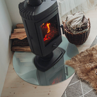 Glass hearth for stove round Delicate marble pattern