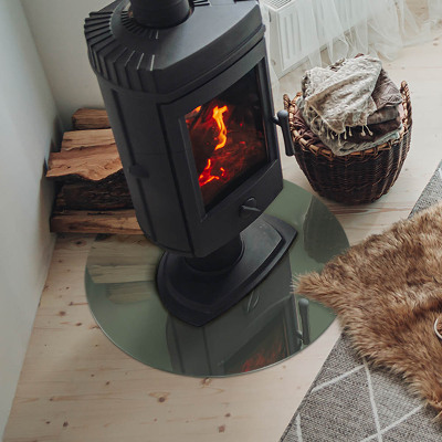 Glass hearth for stove round Color Olive