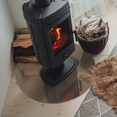 Glass hearth for stove round Color Brown