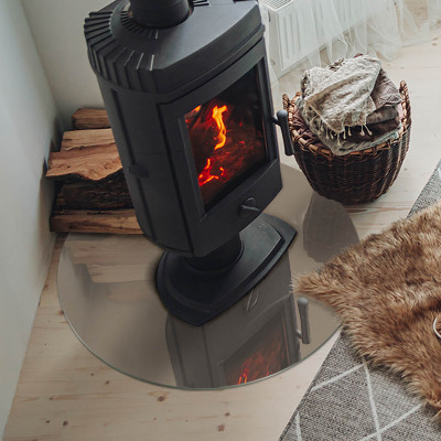 Glass hearth for stove round Color Brown