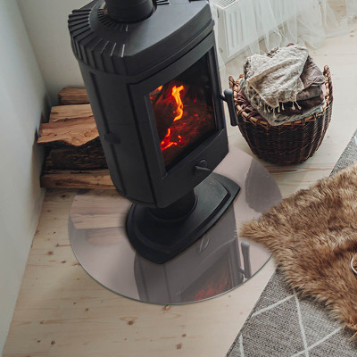 Glass hearth for stove round Color: Light brown