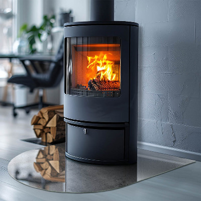 Glass hearth for log burner Raw concrete texture