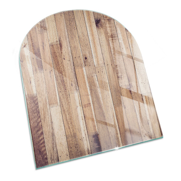 Glass hearth for log burner Wooden board in arrangement