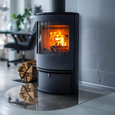Glass hearths for wood burners Raw surface texture