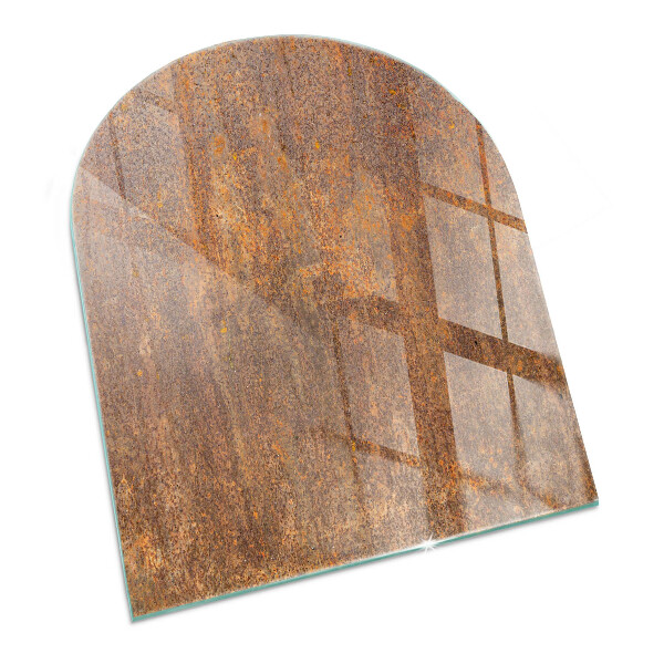 Glass hearth for log burner Rust texture on metal