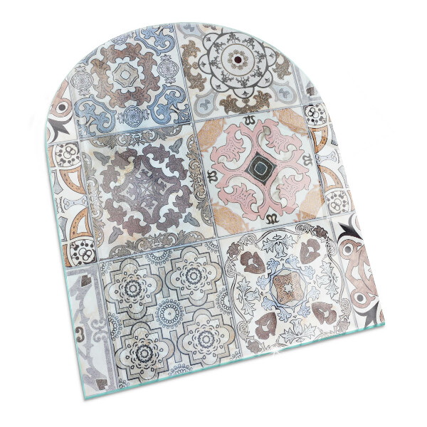 Glass hearths for wood burners Mosaic patterns in tiles