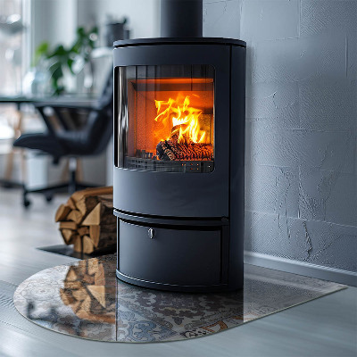 Glass hearths for wood burners Mosaic patterns in tiles