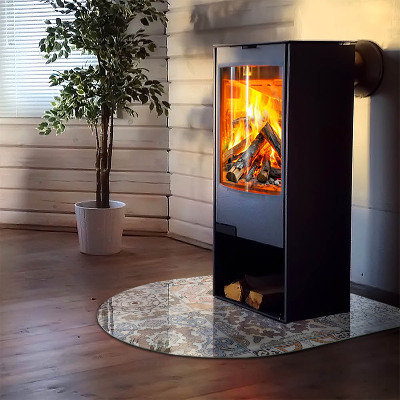 Glass hearths for wood burners Mosaic patterns in tiles