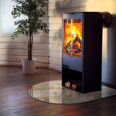 Glass hearth for log burner Leaves in subtle patterns
