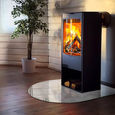 Glass hearth for log burner Abstract geometric pattern