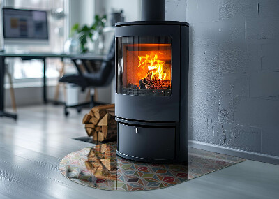 Glass hearths for wood burners Polygonal patterns in a grid