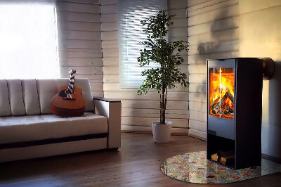 Glass hearths for wood burners Polygonal patterns in a grid