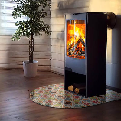 Glass hearths for wood burners Polygonal patterns in a grid