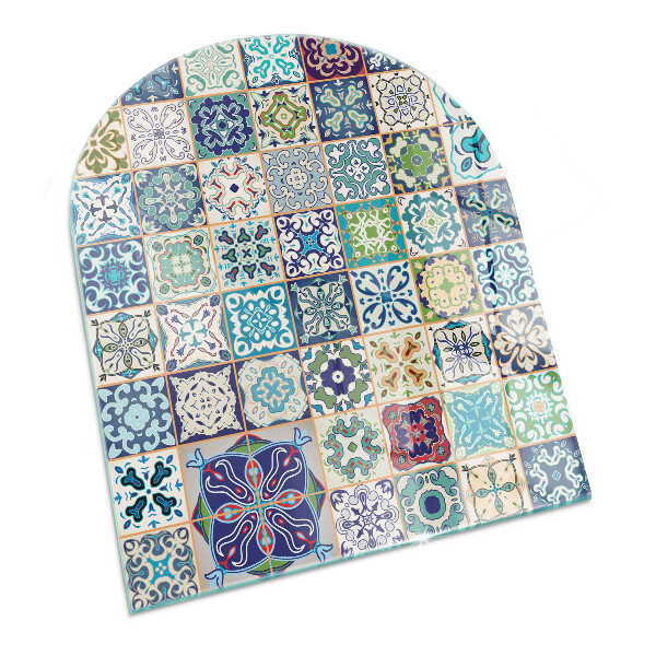 Glass hearth for log burner Mosaic patterns on tiles