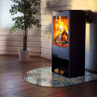 Glass hearth for log burner Mosaic patterns on tiles