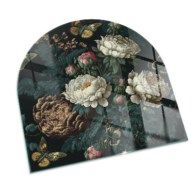 Glass hearths for wood burners Floral pattern with butterflies