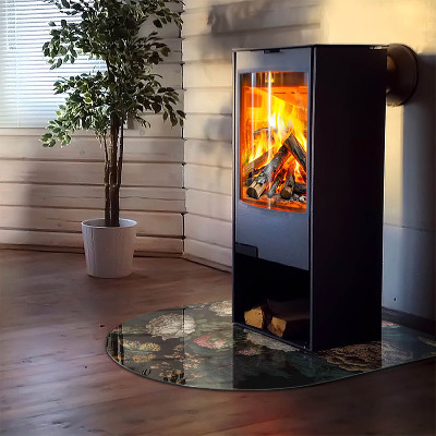 Glass hearths for wood burners Floral pattern with butterflies