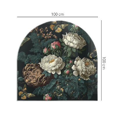 Glass hearths for wood burners Floral pattern with butterflies