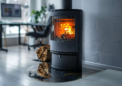 Glass hearth for log burner Elegant leaves in texture
