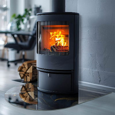 Glass hearth for log burner Elegant leaves in texture
