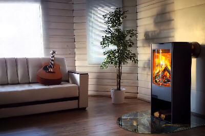 Glass hearth for log burner Elegant leaves in texture