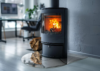 Glass hearth for log burner Marble vein pattern