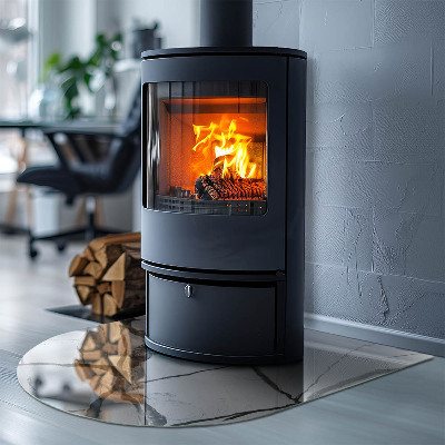 Glass hearth for log burner Marble vein pattern