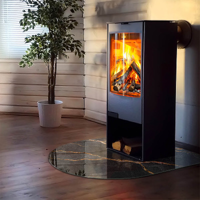 Glass hearth for log burner Elegant marble with veins