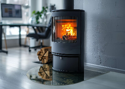 Glass hearth for log burner Plant motifs with butterflies