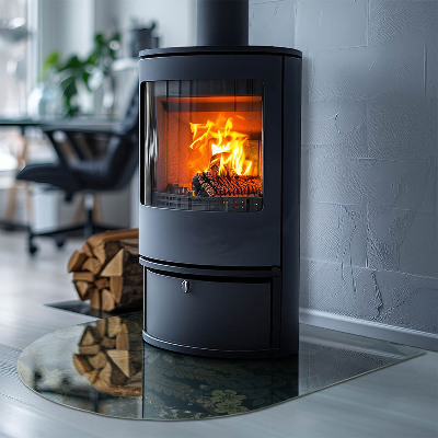 Glass hearth for log burner Plant motifs with butterflies