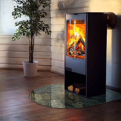 Glass hearth for log burner Plant motifs with butterflies